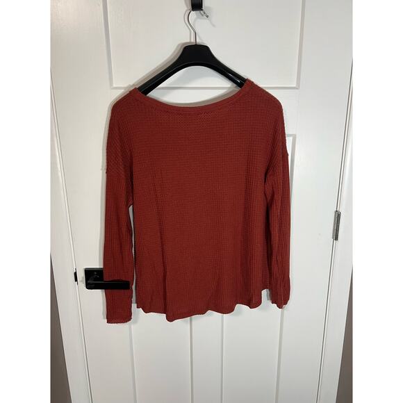 Anthropologie Akemi & Kin Rusty Orange Twist Front Waffle Knit Long Sleeve Large - Picture 6 of 10